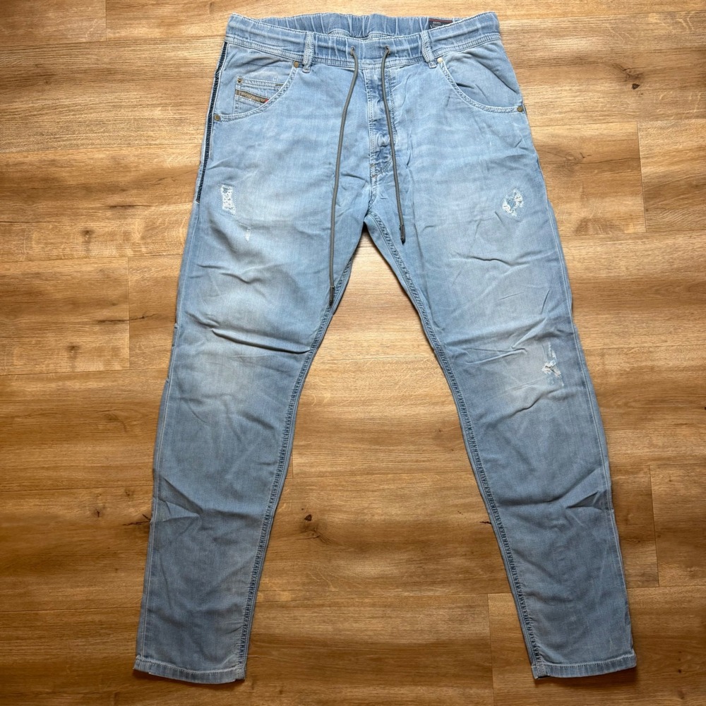 Diesel Krooley-NE JoggJeans Mens 32 Light Blue Distressed Sweatpants Denim 0670M